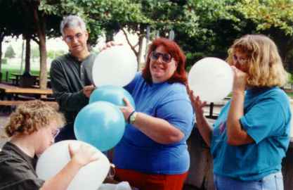 Setting-up: Debbie (Sue Wentz' daughter), Doug Robinson, Bobbye Zeitman, Sue Wentz